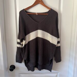 Wishlist Charcoal V-Neck Sweater with Cream Stripe
